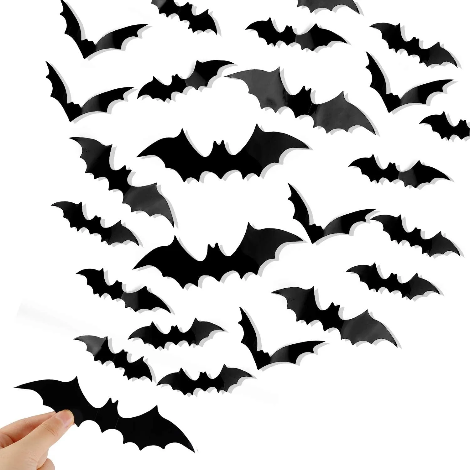 Bats Wall Decor 120 Pcs 3D Bat Halloween Decoration Stickers for Home Decor 4 Size Waterproof Black Spooky Bats for Room Décor photo 1