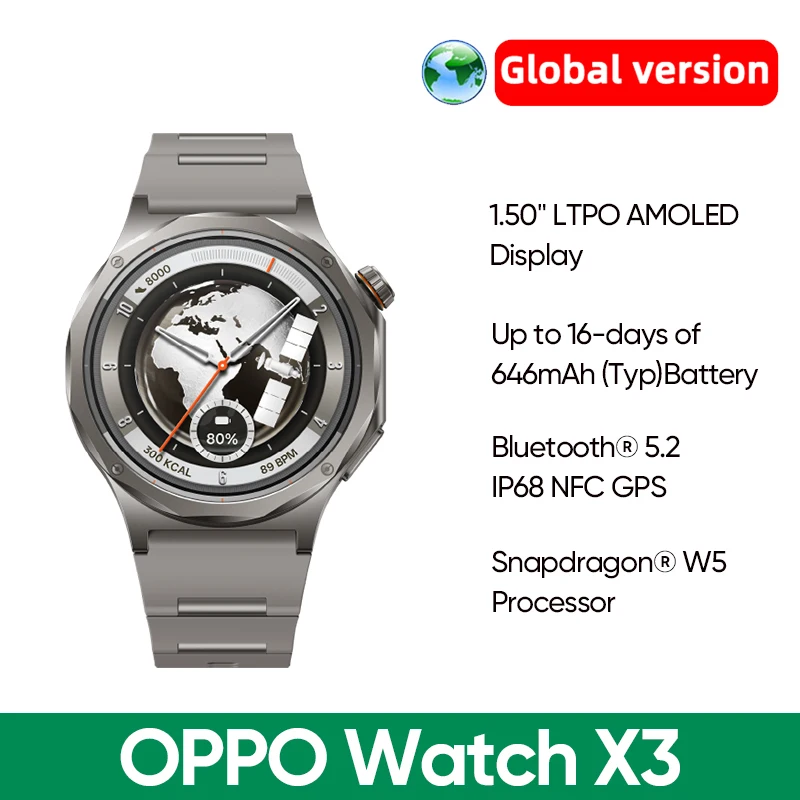 [New Arrival] Global Version Smartwatch OPPO Watch X3 Snapdragon W5 Up to 16 Days of Battery Life AMOLED Display NFC IP68 photo 1