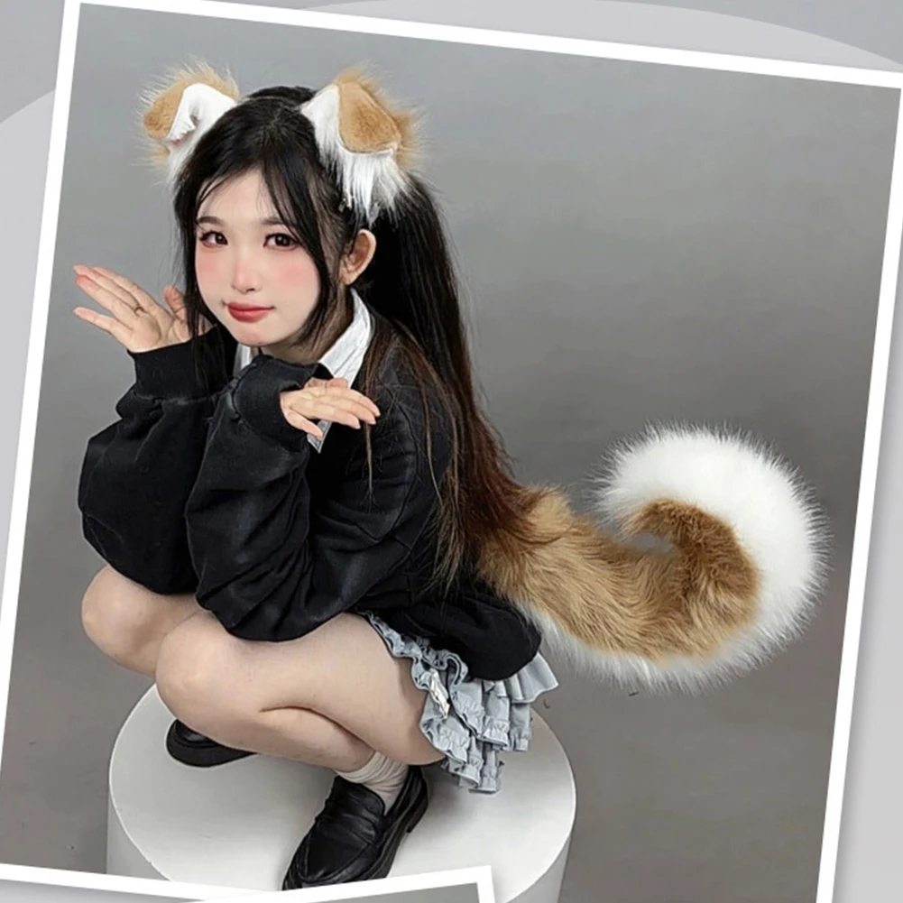 Furry Anime Dog Ear Headband Tail Cartoon Comic-Con Cosplay Accessories Plush Simulation Animal Ears Tail photo 3