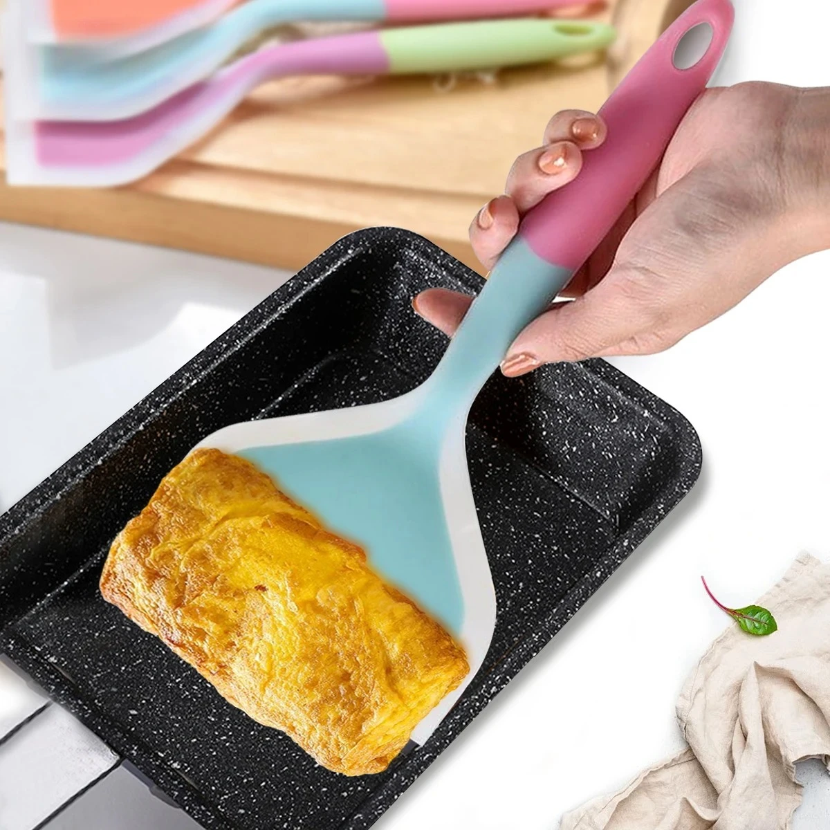 Silicone Spatula Cooking Utensils Beef Meat Egg Kitchen Scraper Wide Pizza Cooking Tools Shovel Non-stick Spatula Color Randomly photo 1