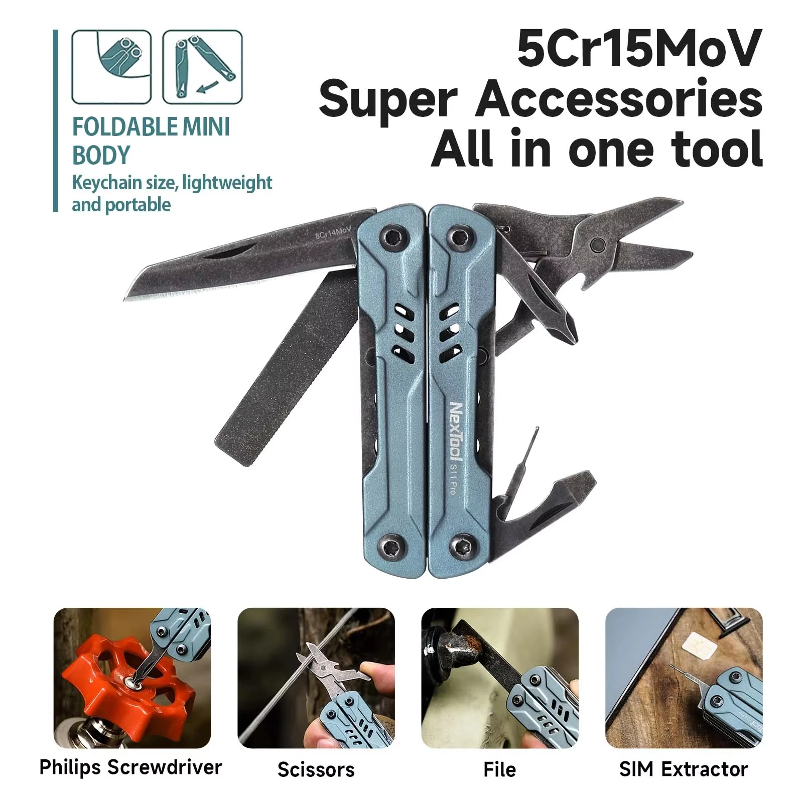 NexTool Mini Sailor Pliers S11 Pro 12-In-1 Multi Tool Pocket Knife Folding Tools Wire Cutters EDC Card Pin Screwdriver Scissors photo 5
