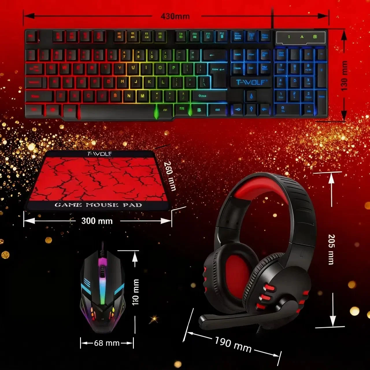 T-WOLF Thunderwolf TF880 Wired Keyboard, Mouse, Headphones and Audio Five-piece E-sports Game Enjoy Super Fast Moving Speed. photo 2