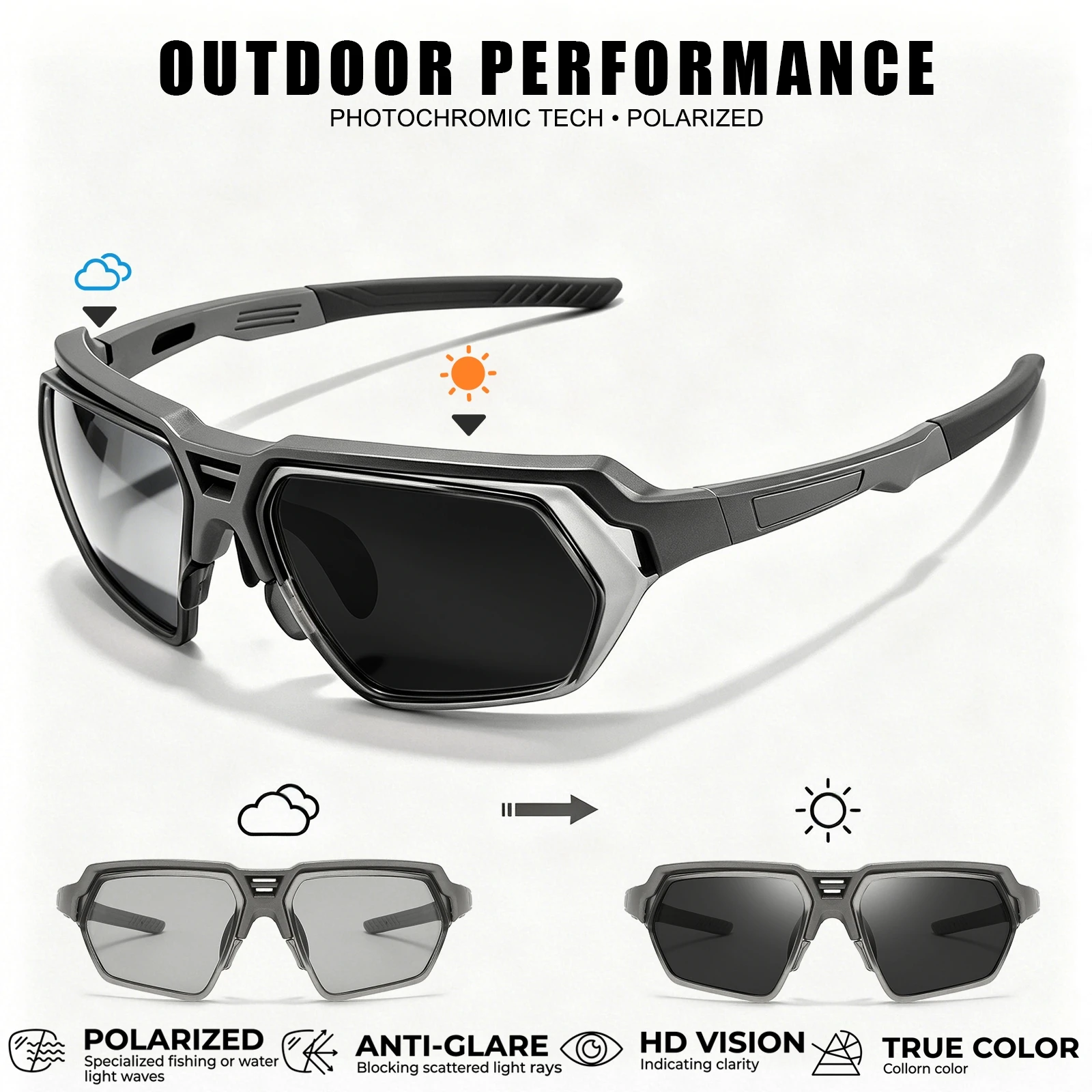 Classic Men's Photochromic Polarized Sunglasses - Adjustable Nose Pads, UV400 for Driving, Fishing & All-Weather Outdoor photo 1