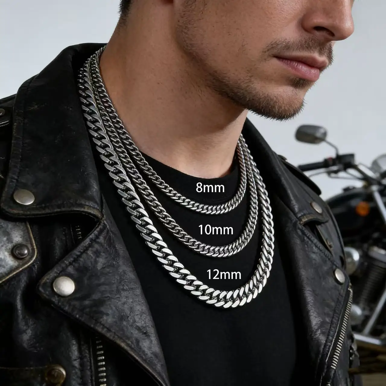 HNSP Stainless Steel Waterproof Cuban Link Chain Necklace For Men Jewelry Thick Heavy Chain 8/10/12/14MM Punk Rock Accessories photo 4