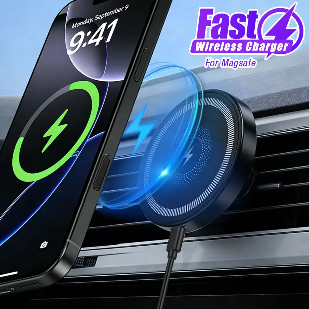 Car For Magsafe Wireless Charger Pad Air Vent Phone Holder Stand For iPhone 17~12 Samsung Xiaomi Fast Charging Cellphone Bracket photo 1