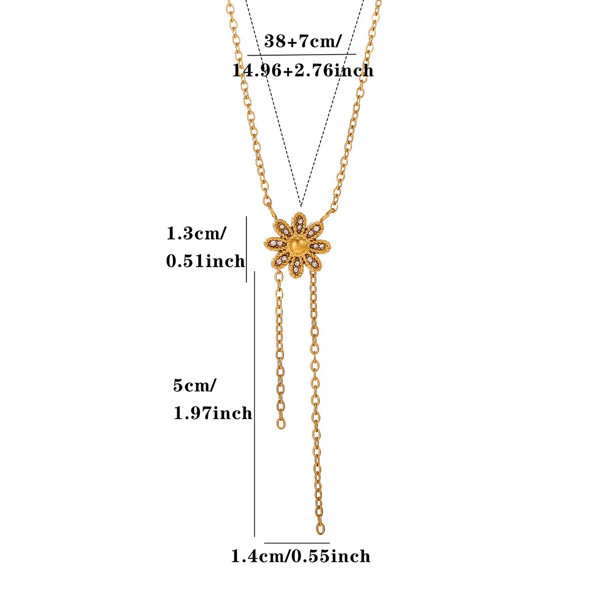 Luxury Zircon Daisy Flower Necklaces For Women Gold Color Stainless Steel Flower Y‑Drop Necklace Wedding Christmas Boho Jewelry photo 6