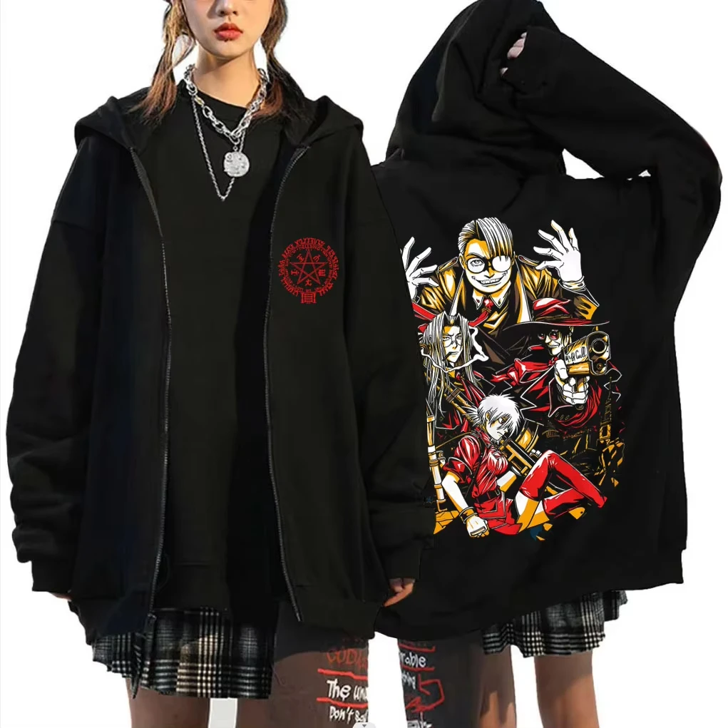 Anime Hellsing Abraham Van Helsing Vampire Alucard Graphic Zipper Hoodie Men Women Cartoon Manga Merch Oversized Zip Up Jacket photo 1