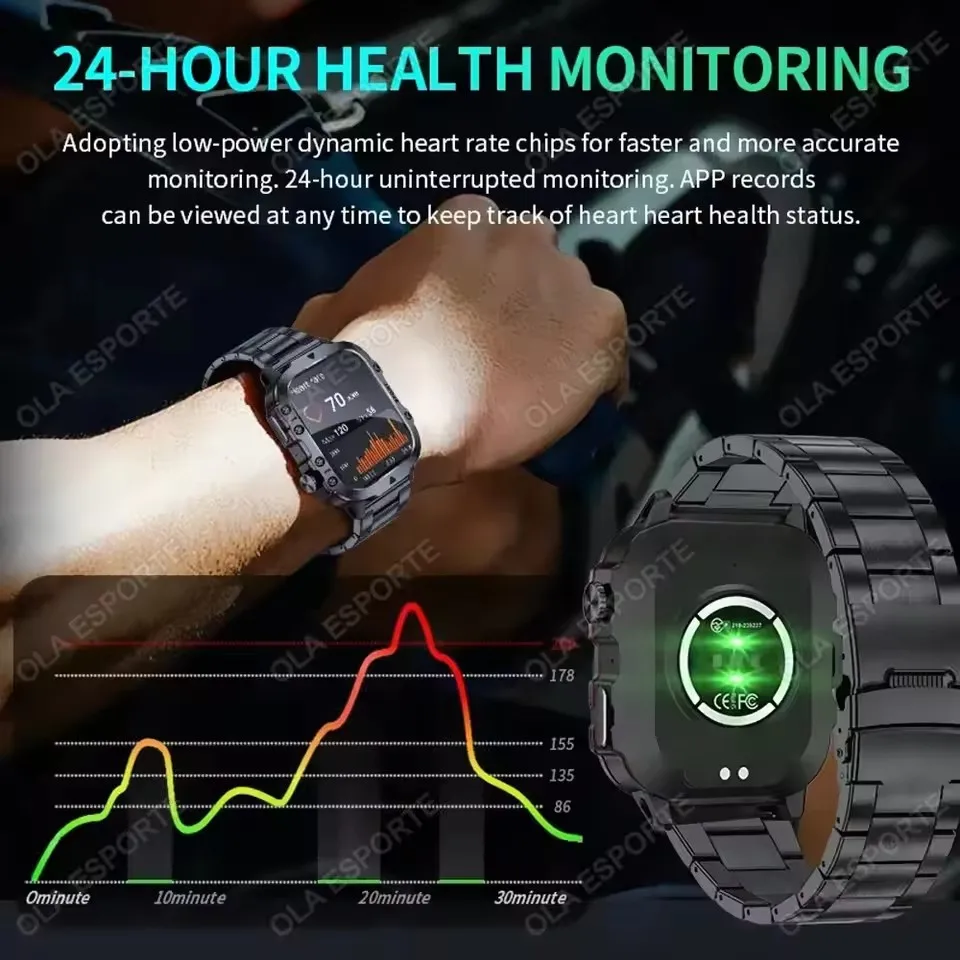 Rugged Military Smart Watch Men's Outdoor Watch LED Flashlight 2.01'' HD Touch Screen Voice Bluetooth Call Smartwatch Gifts HT30 photo 4