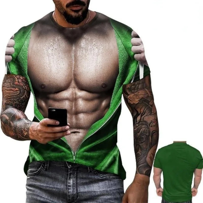 Men's Realistic 3D Muscle Tattoo Printed T-Shirt Funny Novelty Casual Camiseta Summer Holiday Streetwear Short Sleeve Tees photo 2