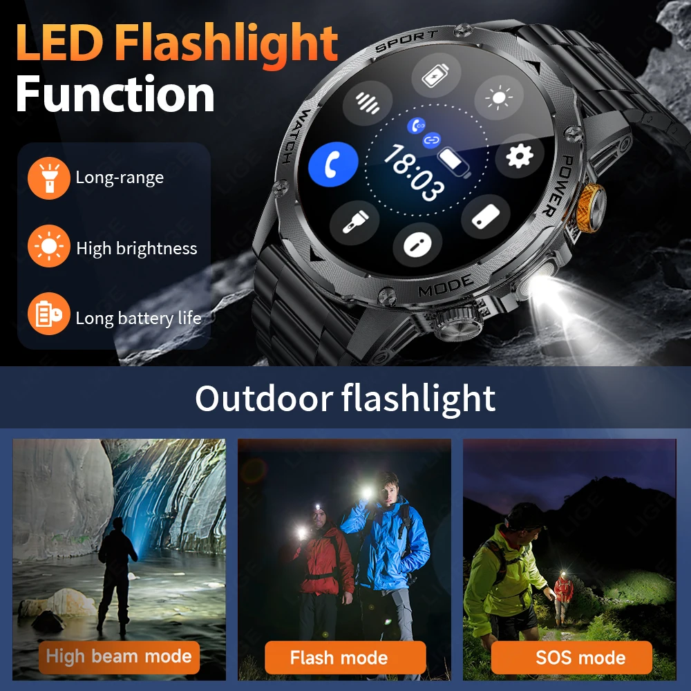 LIGE New Smart Watch Men 1000mAh Large Capacity Battery Outdoor Flashlight Bluetooth Call Waterproof Sport Fitness Smartwatch photo 5