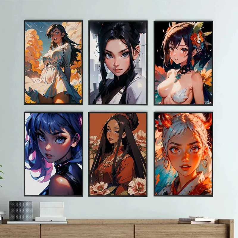Sexy Anime Female Painting Canvas Poster Wall Art Pictures for Living Room Boy Bedroom Playroom Game Room Bar Modern Home Decor photo 1