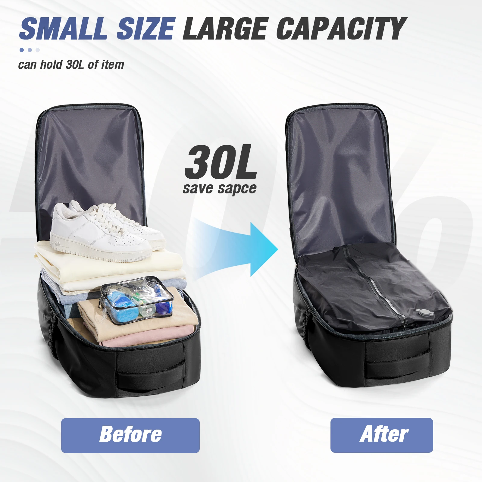 Men Vacuum Compression Backpack 15.6in Laptop Backpack Expand Hiking Vacuum Travel Backpack, Ryanair Backpack 40x30x20 Cabin Bag photo 4