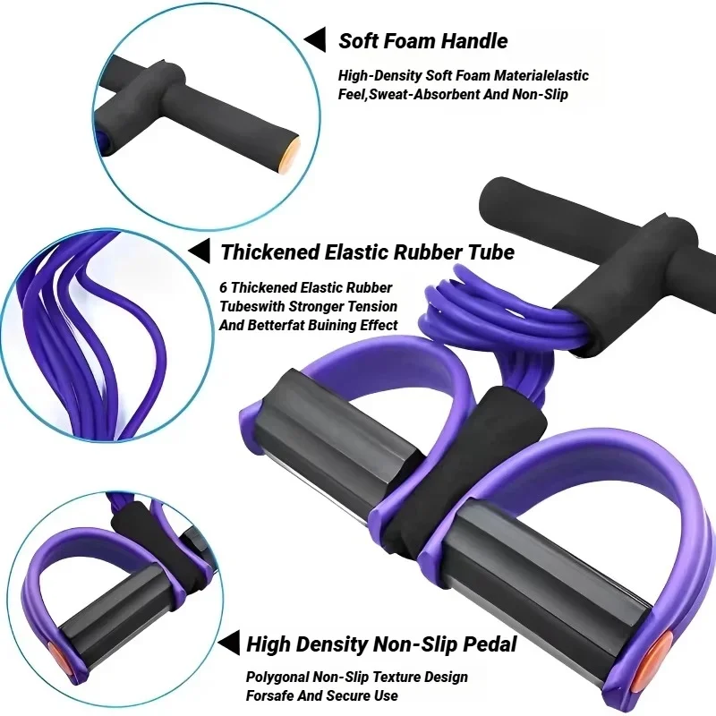 4‑Tube Pedal Tension Rope Multi‑Functional Household Fitness Elastic Band for Yoga Abdominal Body Exercise photo 4