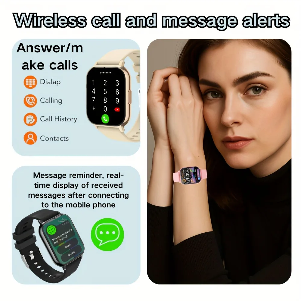 2026 Smart Watch for Men Women Square HD Screen: Wireless Calling with Dial Pad, Frequent Contacts Message Reminder photo 2