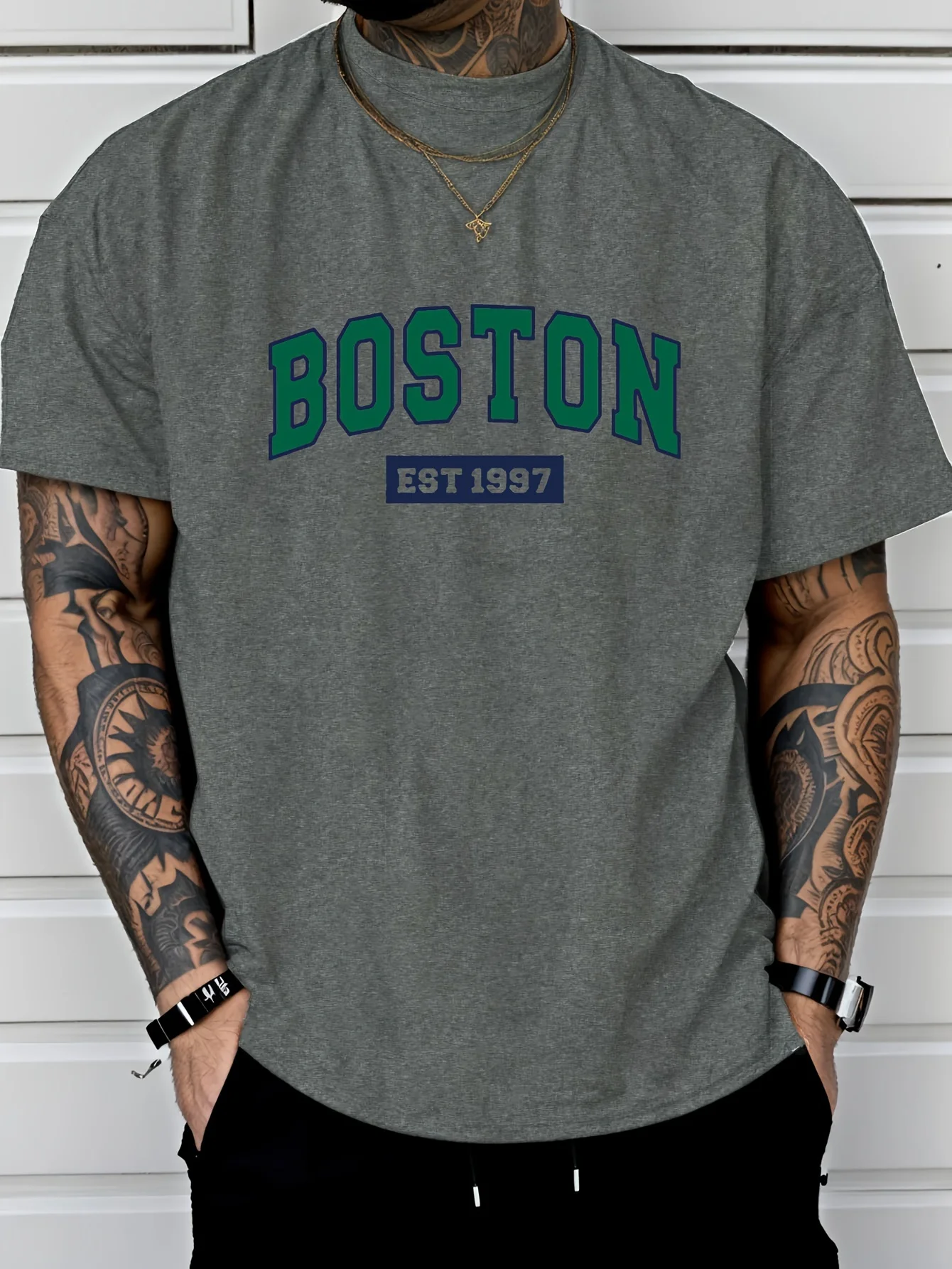 Men's Breathable Round Neck T-shirt Boston South 1997 Digital Printed Sports and Leisure Versatile Short Sleeve Top photo 5