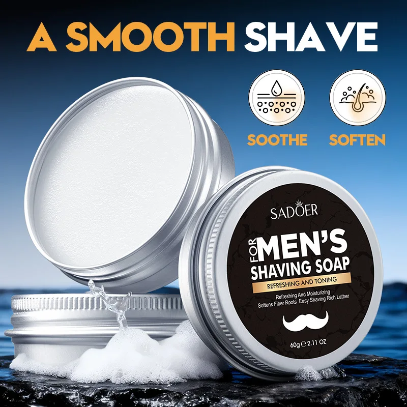 60g Mens Grooming Shaving Soap Bar Gentle Shaving Cream Rich Foam for Manual Razor Soften Beard Refreshing Toning Beard Care photo 1