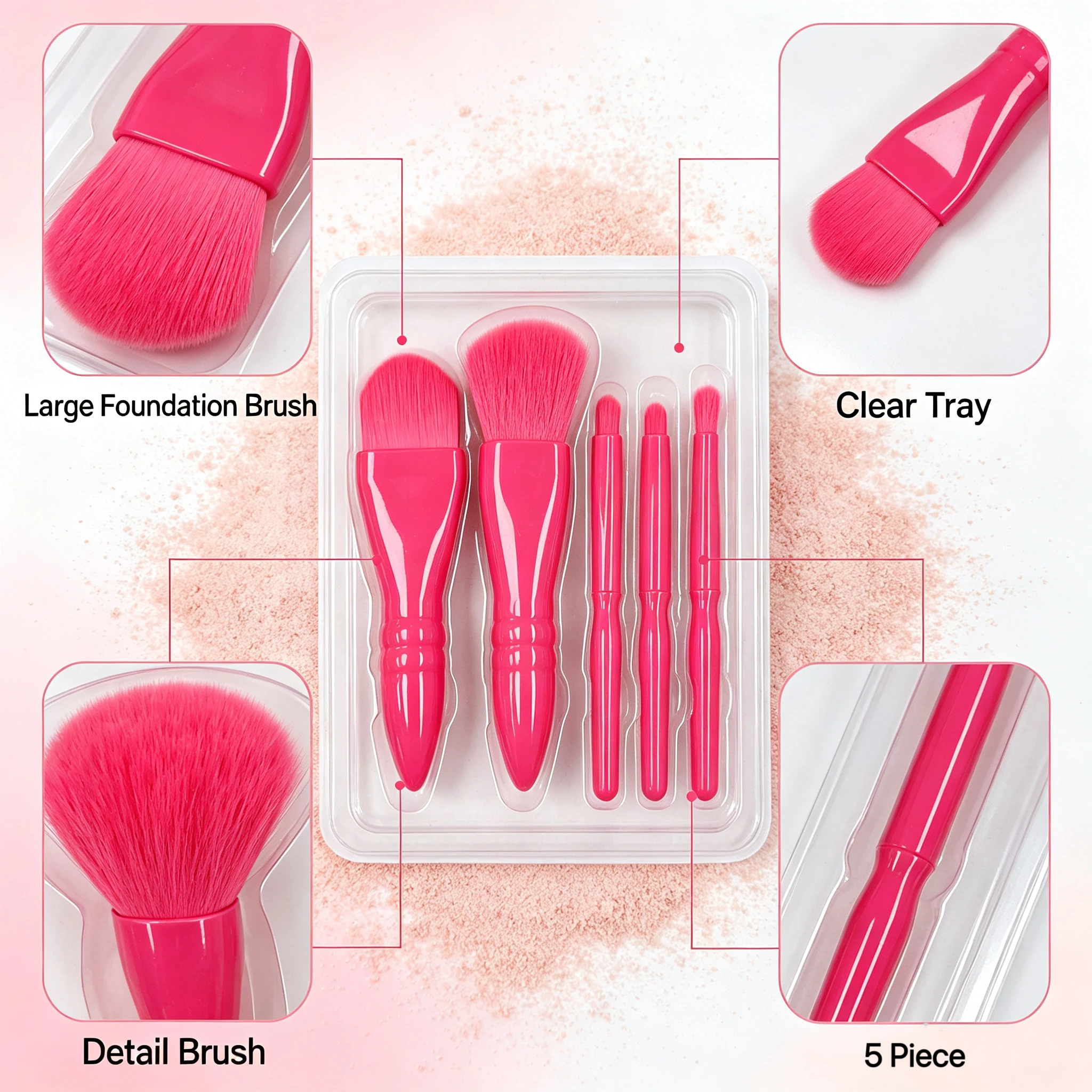 5-piece soft makeup brush set, face and eye brushes for loose powder, eyeshadow, and blush photo 3