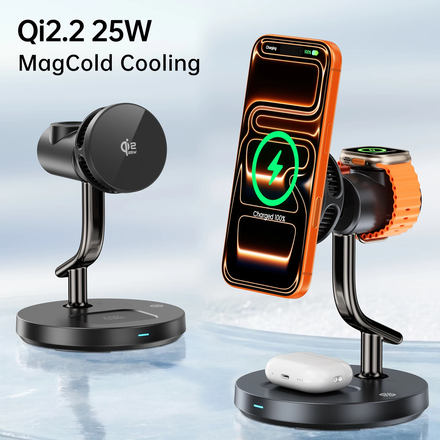 HaaYot Qi2.2 25W Magnetic Wireless Charger Stand for iPhone 17/16 Fast Charging,AI Cooling Charging Pad for Galaxy S25/S26 Ultra photo 2