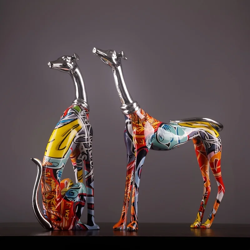 1pc Art Deco Resin Dog Sculpture - Colorful Abstract Animal Figurine for Tabletop Decor For Thanksgiving, Christmas,Decor photo 1