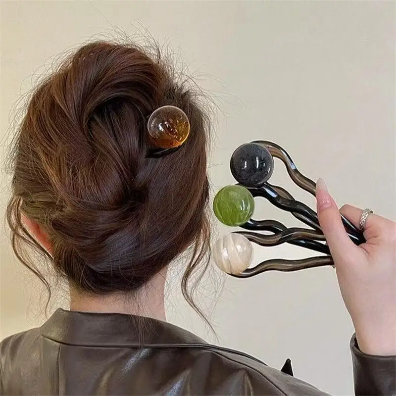 Fashion Colored Pearl U-Shaped Hair Sticks Hairpin Hair Fork Bun Sweet Trendy Acrylic Hair Clip for Women Girls Hair Accessories photo 1