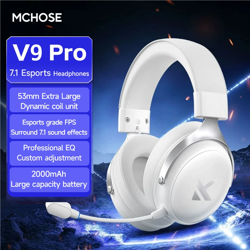 MCHOSE V9 Pro Gaming Headphones 2.4G BT5.3 Wireless BT5.3 Headset 7.1 FPS Surround Sound Earphones With Noise Reduction Mic photo 1