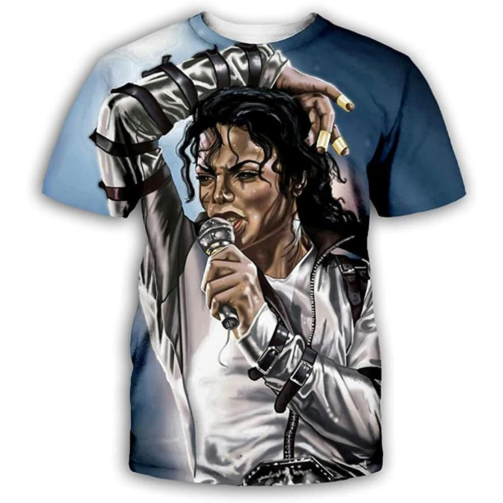 Summer fashion Michael Jackson hip-hop singer retro cool casual men Harajuku streetwear short sleeved photo 3