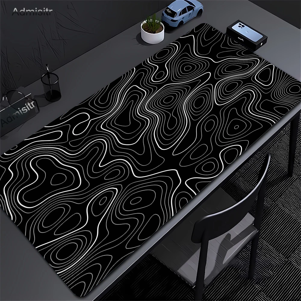 XXL Desk Mat Black And White Strata Liquid Mousepad Large Abstract Mouse Pad Gaming Deskmat With Lockedge Office Non-slip Carpet photo 1
