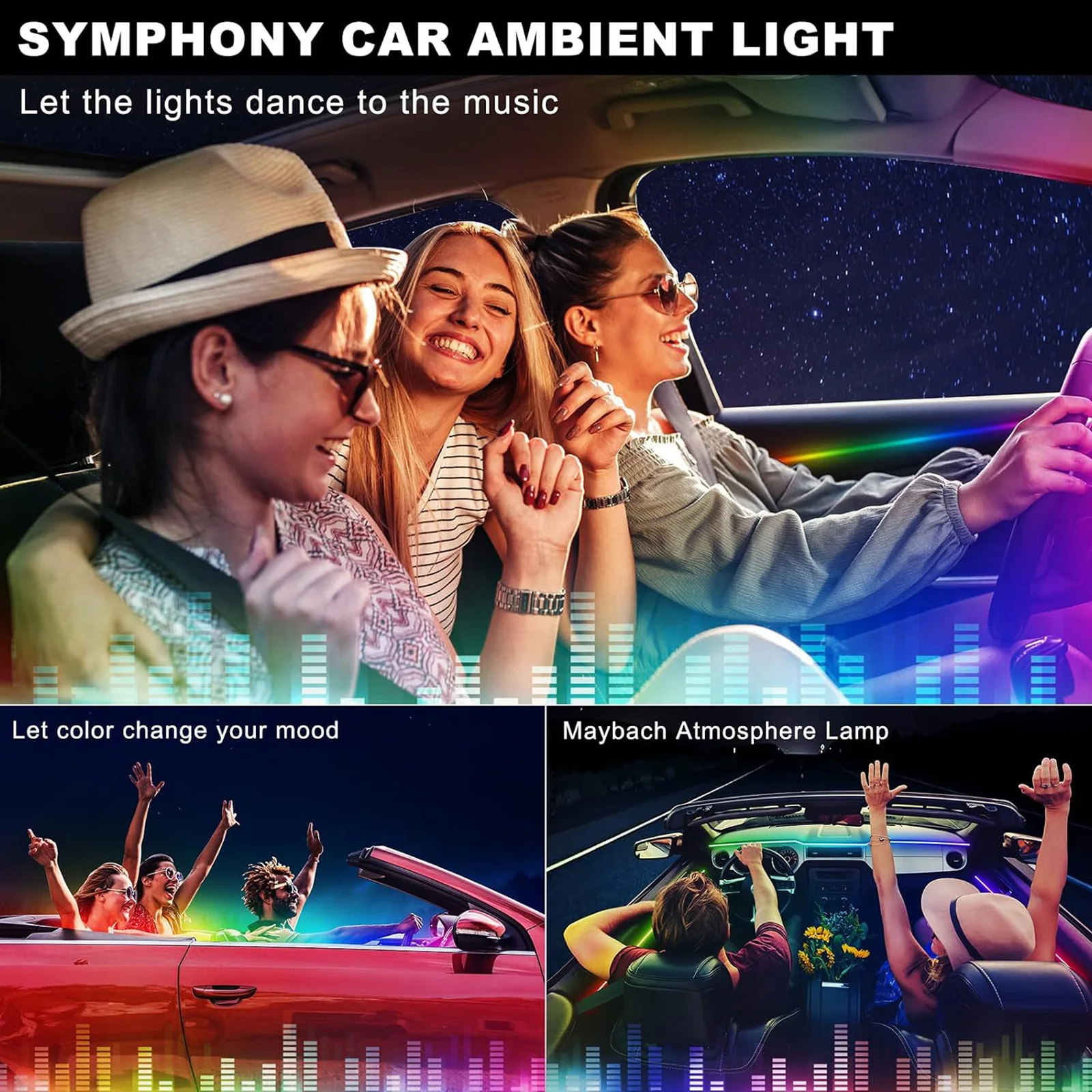 2/6 in 1 Car Interior LED Ambient Lighting Kit, USB Powered Flexible Neon Strip, APP Control RGB Sound Music Sync, Car Center Console Dashboard Atmosphere Lights photo 3