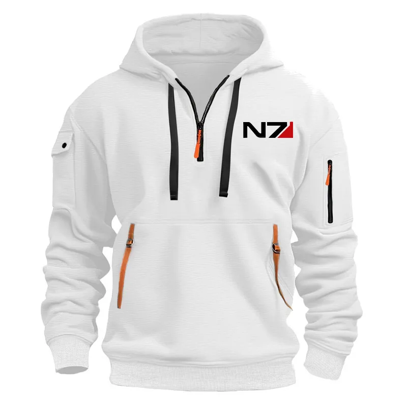 N7 Mass Effect Half zipper oversized Hoodie Men loose Anime Hooded Sweatshirt Women print Fleece cotton Sweetshirt Streetwear photo 1