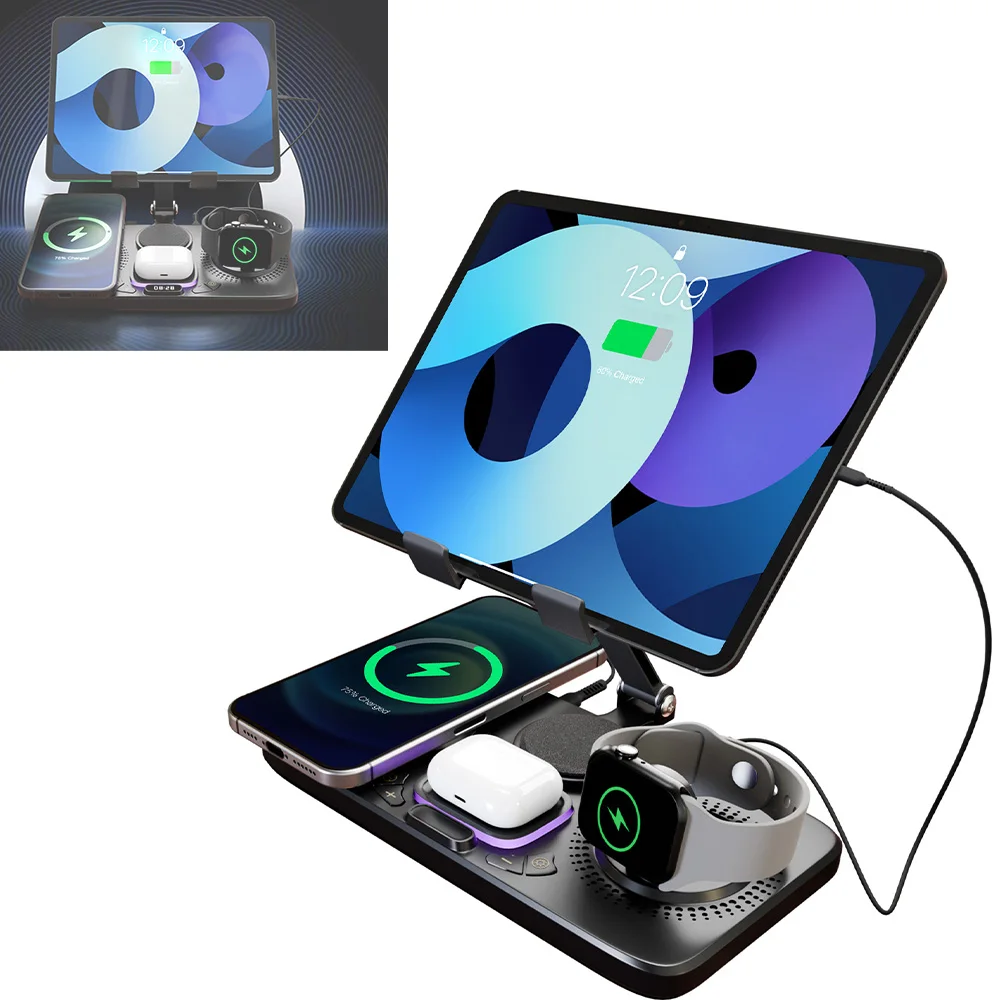7-in-1 Wireless Charger Stand Pad Magnetic Flexible Type-C 15W Fast Charging for iPhone AirPods Watch iPad Multiple Devices photo 1