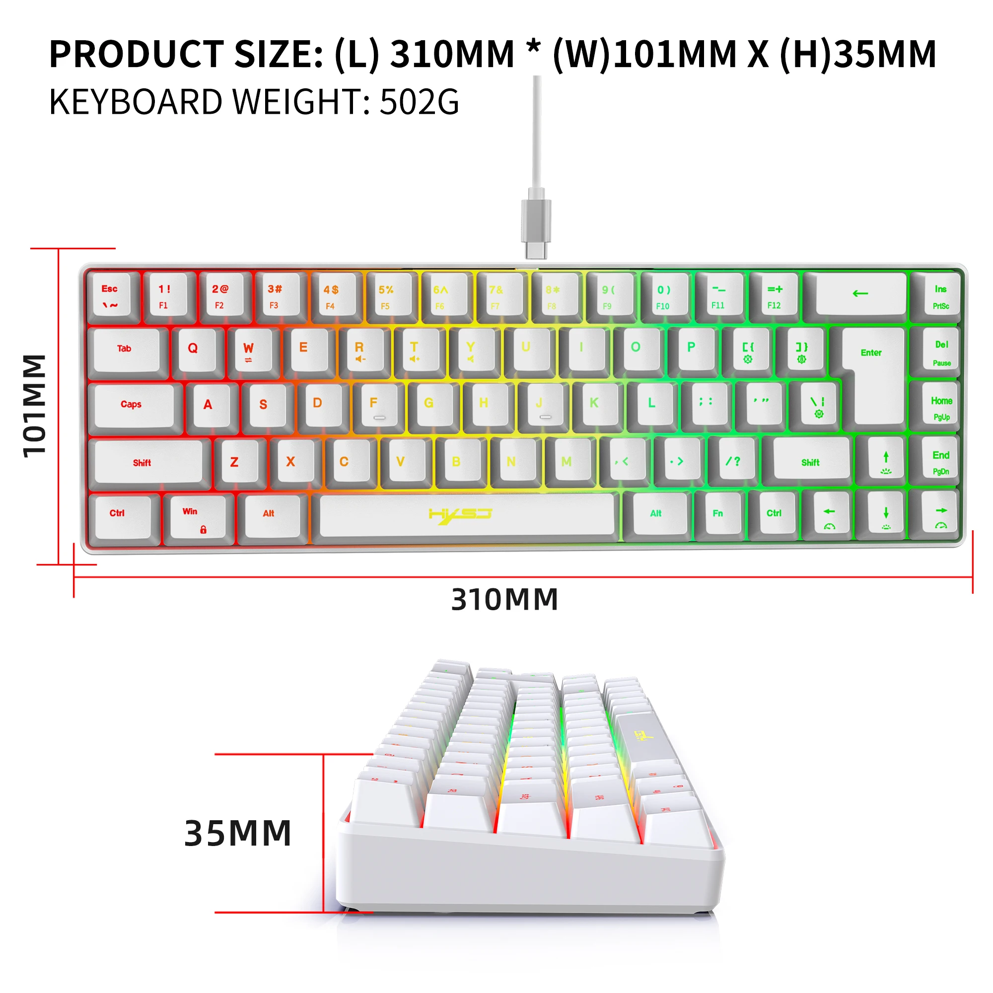 68-key gaming keyboard and mouse kit RGB backlit portable game wired membrane keyboards wireless mice mause for Home office photo 6