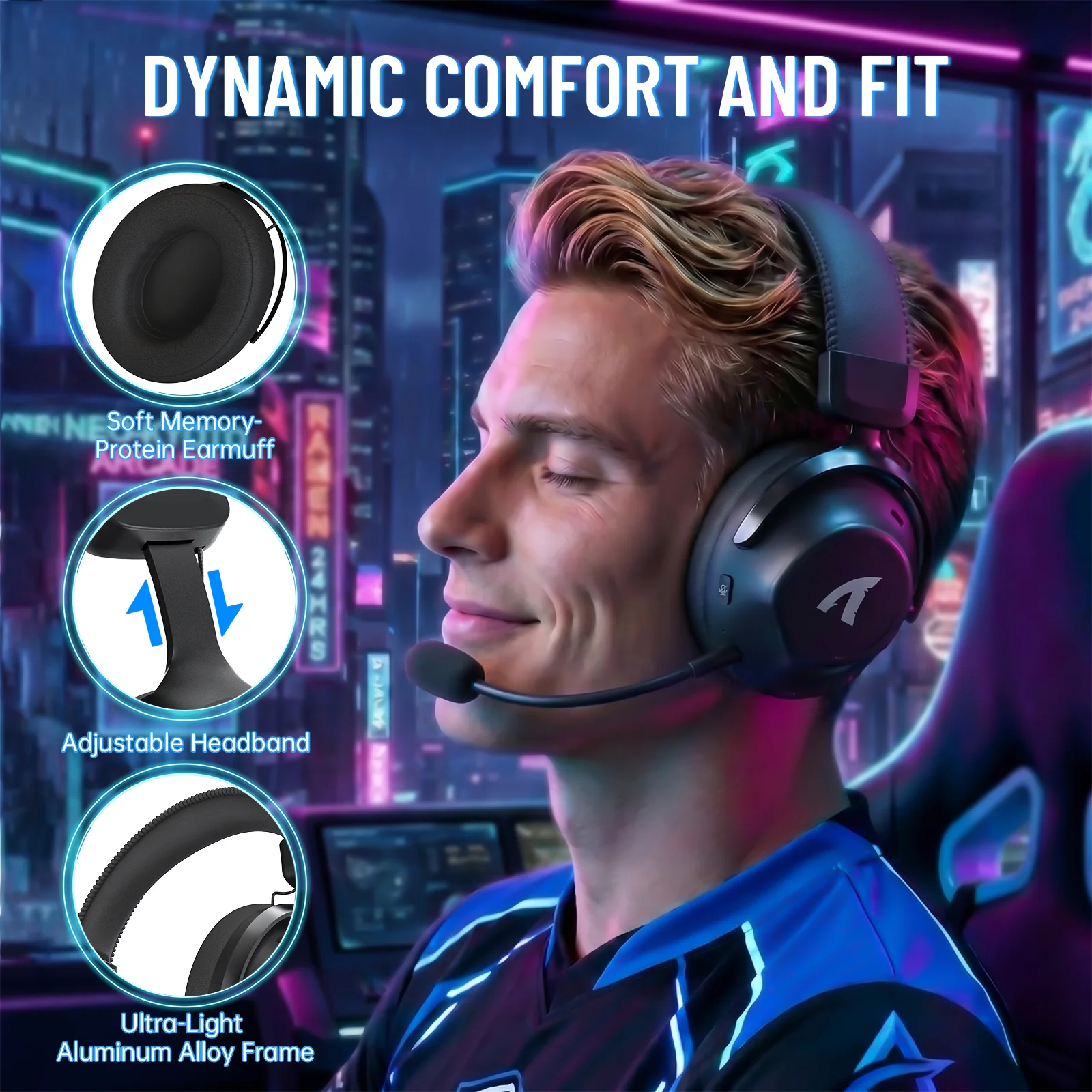 ATTACK SHARK L50PRO Wireless Gaming Headse,1100mah,7.1 Surround Sound, 53mm Drivers,20ms Low Latency,Detachable mic, Aluminum photo 4