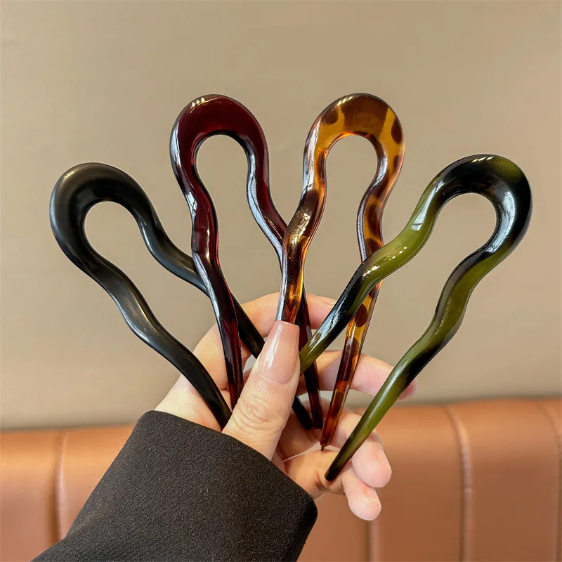 U-Shaped Hair Fork Fashion Tortoiseshell Acetate Acrylic Hairpin Geometric Headwear Hair Sticks Women Girls Hair Accessories photo 4