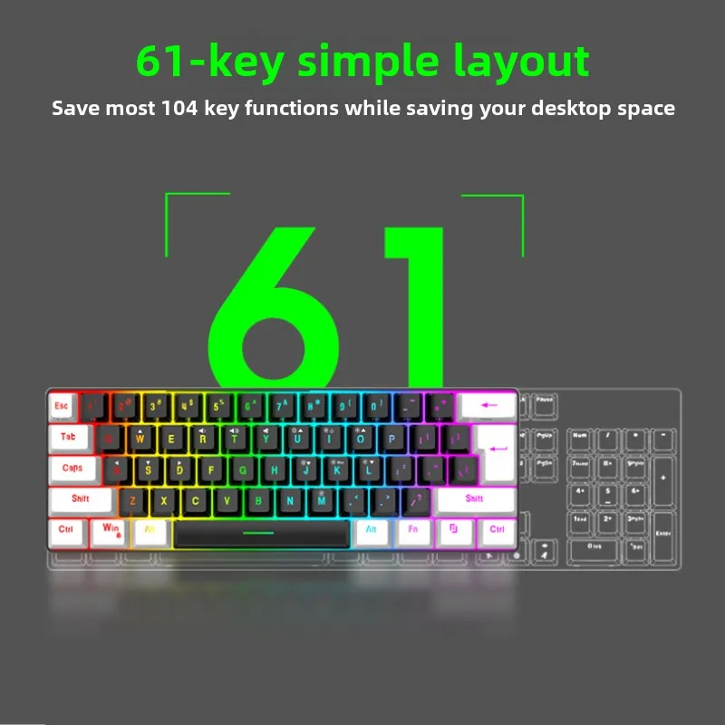 Keyboard and Mouse Sets 60% RGB Gaming with Keyboards Mouse Combo PC Kit Gamer Backlit Mini 61 Keys Computer Wired Set Key Board photo 5