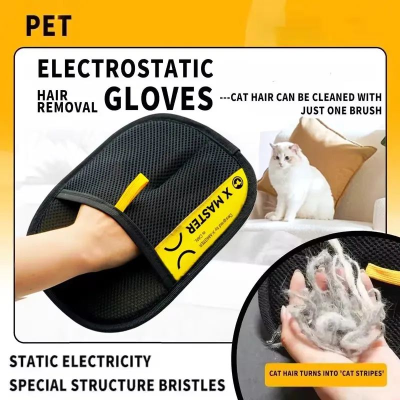 Pet Cats Hair Remover Gloves Electrostatic For Dogs Reusable Washable Grooming Glove With 2-In-1 Lint Roller Brush photo 3