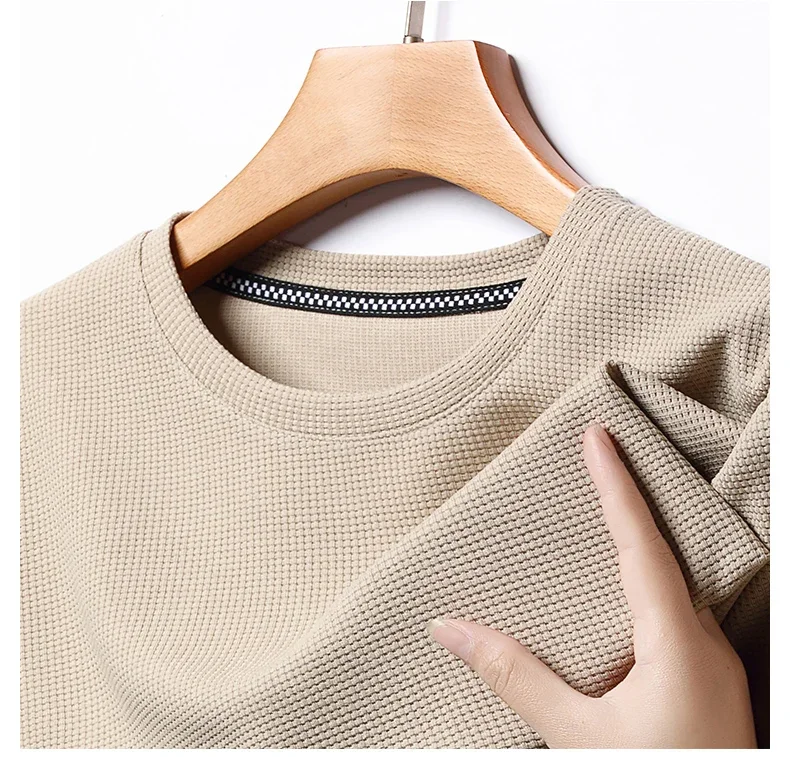 New Summer Waffle Round Neck Short Sleeved T-shirt for Men's Short Sleeved Top photo 5