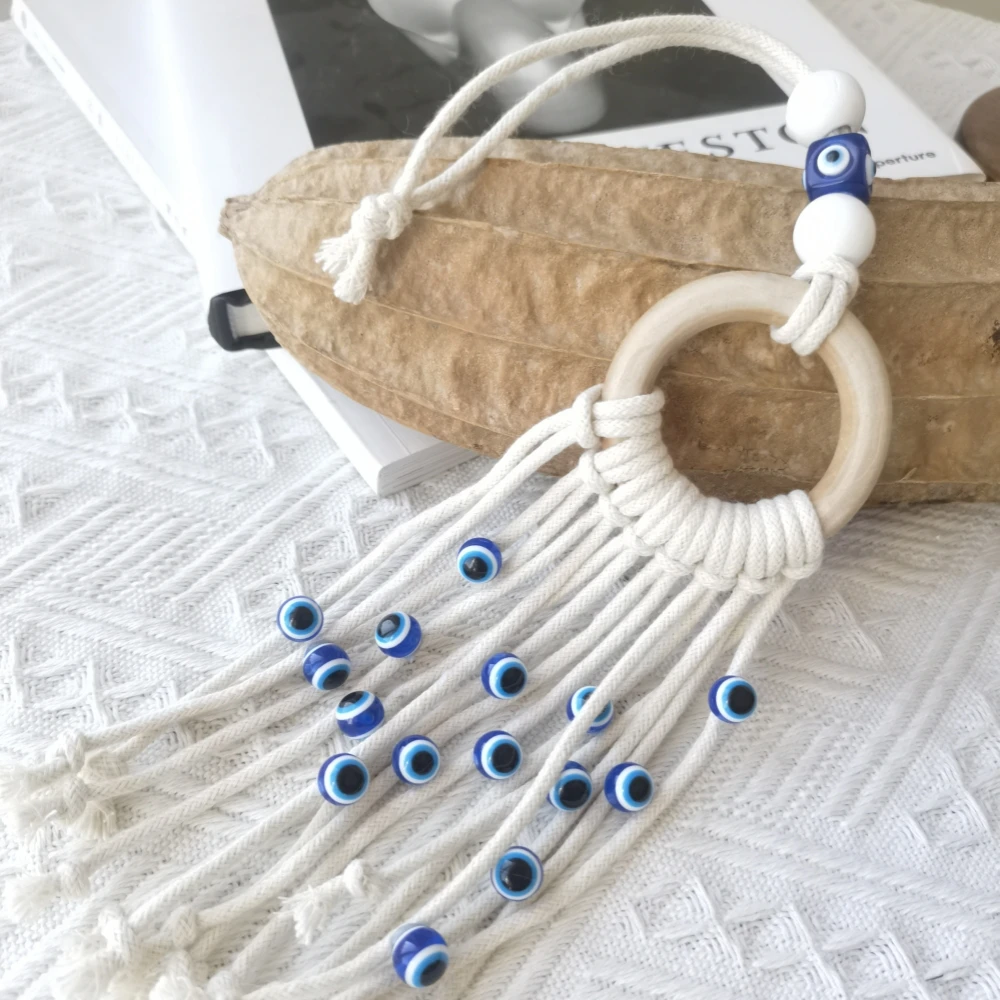 Macrame Wall Hanging with Lucky Eye Turkish Evil Eye Cotton Woven Tapestry for Home Decor Bedroom Decoration House Gift photo 3
