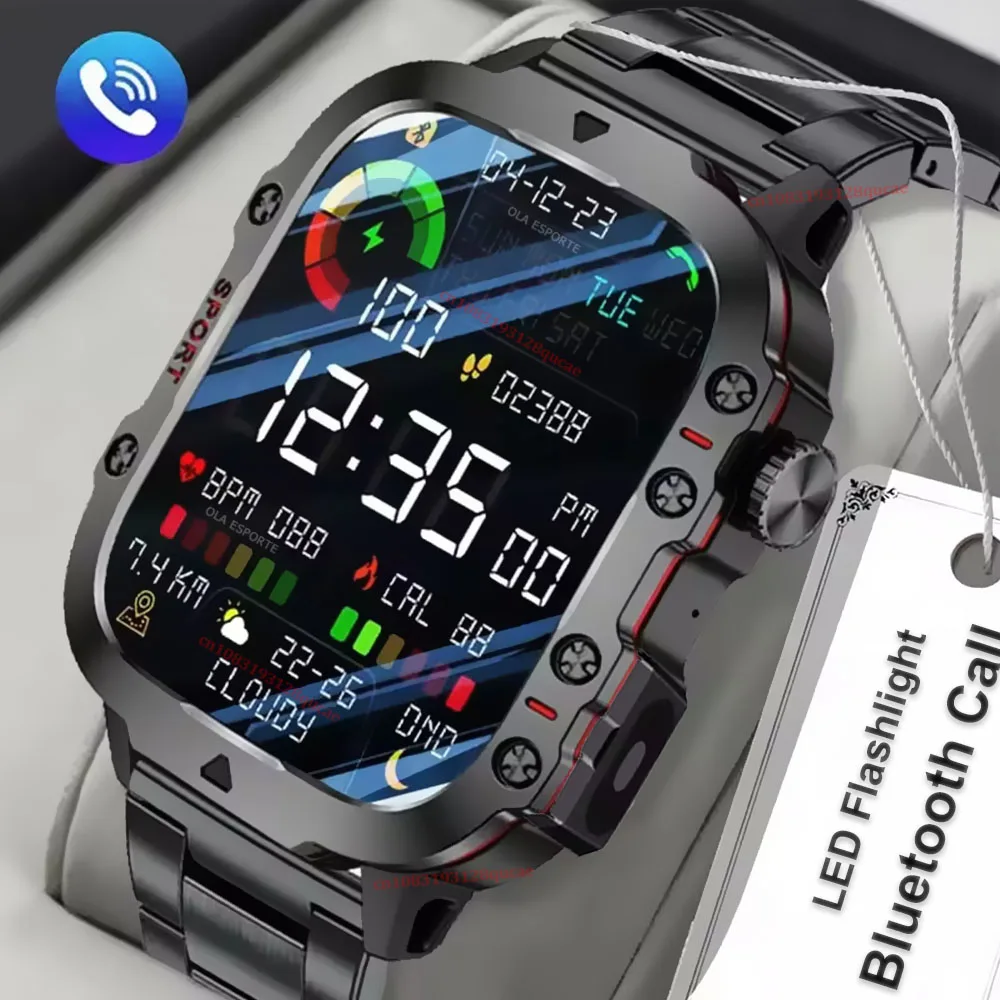 2026 New Military Smart Watch Men IP67 3ATM Outdoor Sports Fitness Tracker Blood Pressure Health Monitor BT Calls GPS Smartwatch photo 1