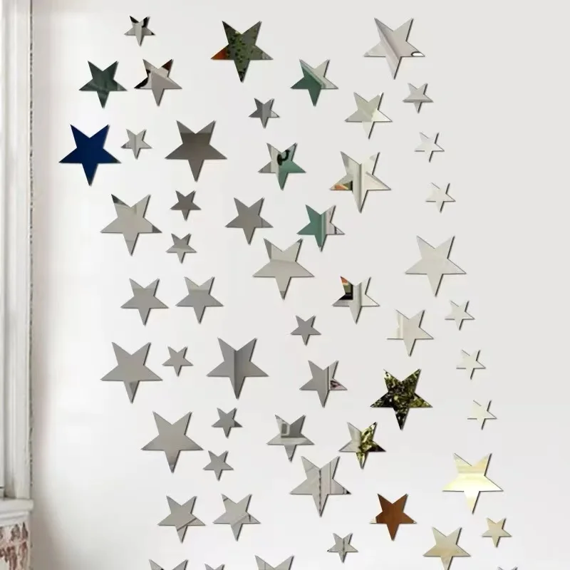 20pcs Acrylic Star Mirror Wall Sticker Cartoon Starry Wall Stickers For Kids Rooms Wall Decals Home Decor Cute Stars Art Mural photo 1