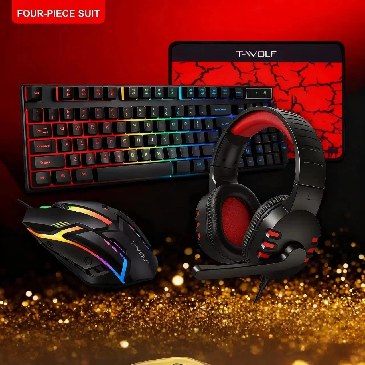 T-WOLF Thunderwolf TF880 Wired Keyboard, Mouse, Headphones and Audio Five-piece E-sports Game Enjoy Super Fast Moving Speed. photo 5