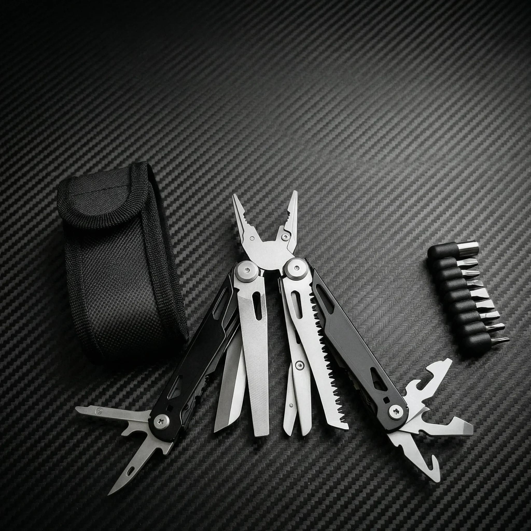 27 in 1 Multitool Pliers - Stainless Steel Survival Tool with Screwdriver/Saw/Spring Scissors for Camping, Fishing, Hiking (Nylo photo 2