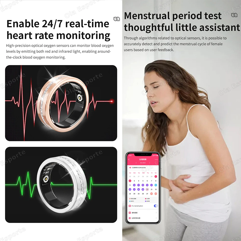 Diamond Fashion Women Smart Ring With Box IP68 Waterproof Lady ring Heart Rate Health Monitor Sports Pedometer Fitness Ring R12 photo 3