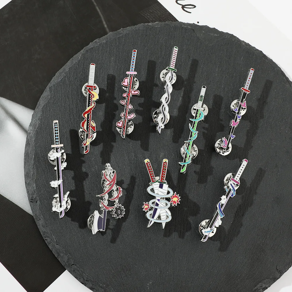 9Pcs/Set Anime Ghost Kill Team Samurai Sword Enamel Brooch 9-Pillar Metal Badge Lapel Pin Cosplay Jewelry Accessories Gifts photo 1