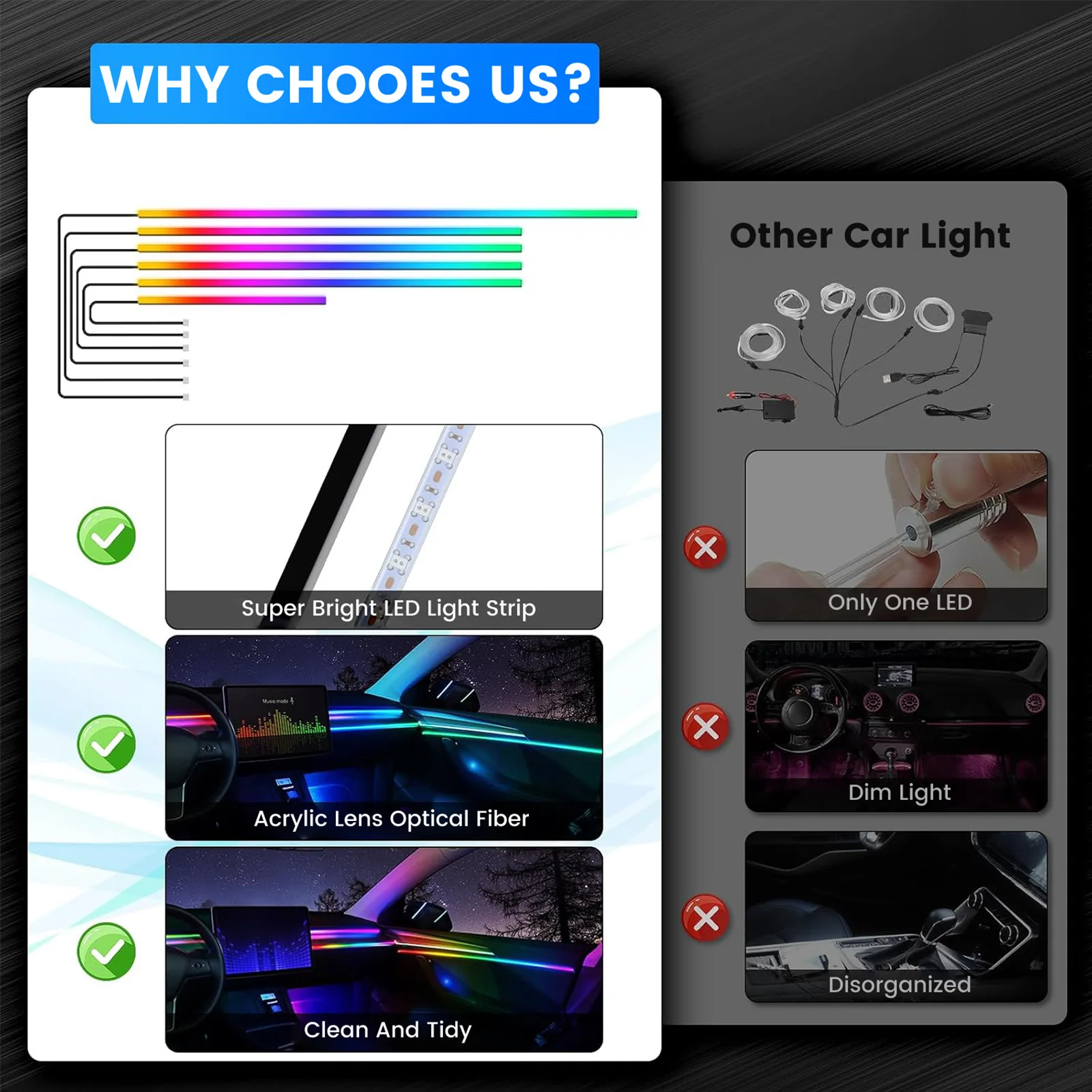 2/6 in 1 Car Interior LED Ambient Lighting Kit, USB Powered Flexible Neon Strip, APP Control RGB Sound Music Sync, Car Center Console Dashboard Atmosphere Lights photo 8