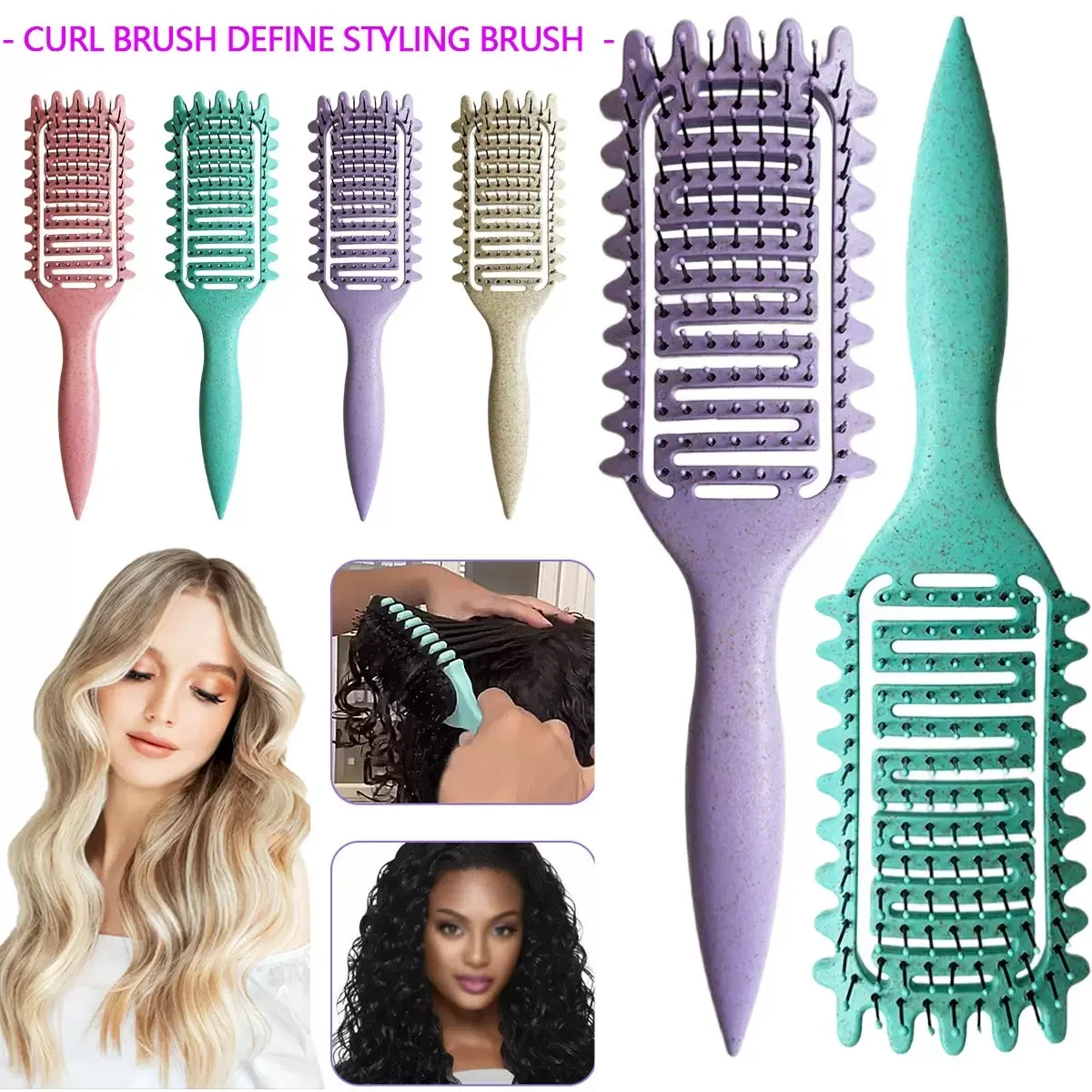 3 in 1 Curl Define Styling Brush Hollow Out Detangling Hair Brush Tangled Hair Comb Shaping Defining Curls Barber Styling Tools photo 2