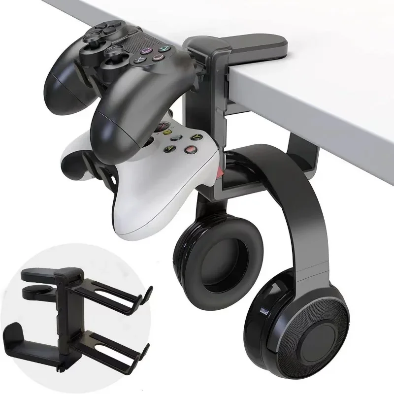 New 2In1 Gaming Headphone Stand Adjustable Desk Edge Hook Gamepad Headset Desk Hanger Rotation Headset Support Earphone Holder photo 1