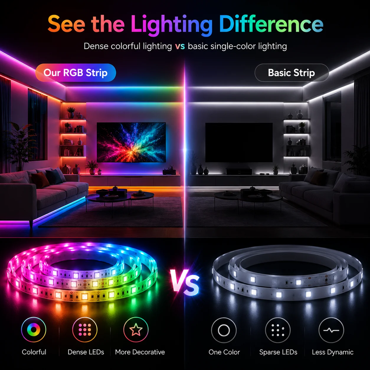 LTG-GEE Led Strip Lights with 24 Key Remote Control RGB Tape Led Wall Room for Home Bedroom Party Decor TV Backlight photo 4