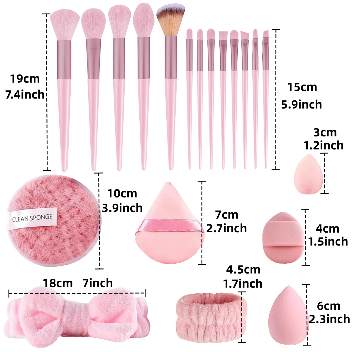 Pink Makeup Brush Set with Beauty Blender Triangle Powder Puff Fluffy Hairband Makeup Cleaning Sponge Full Cosmetic Tools Kit photo 3