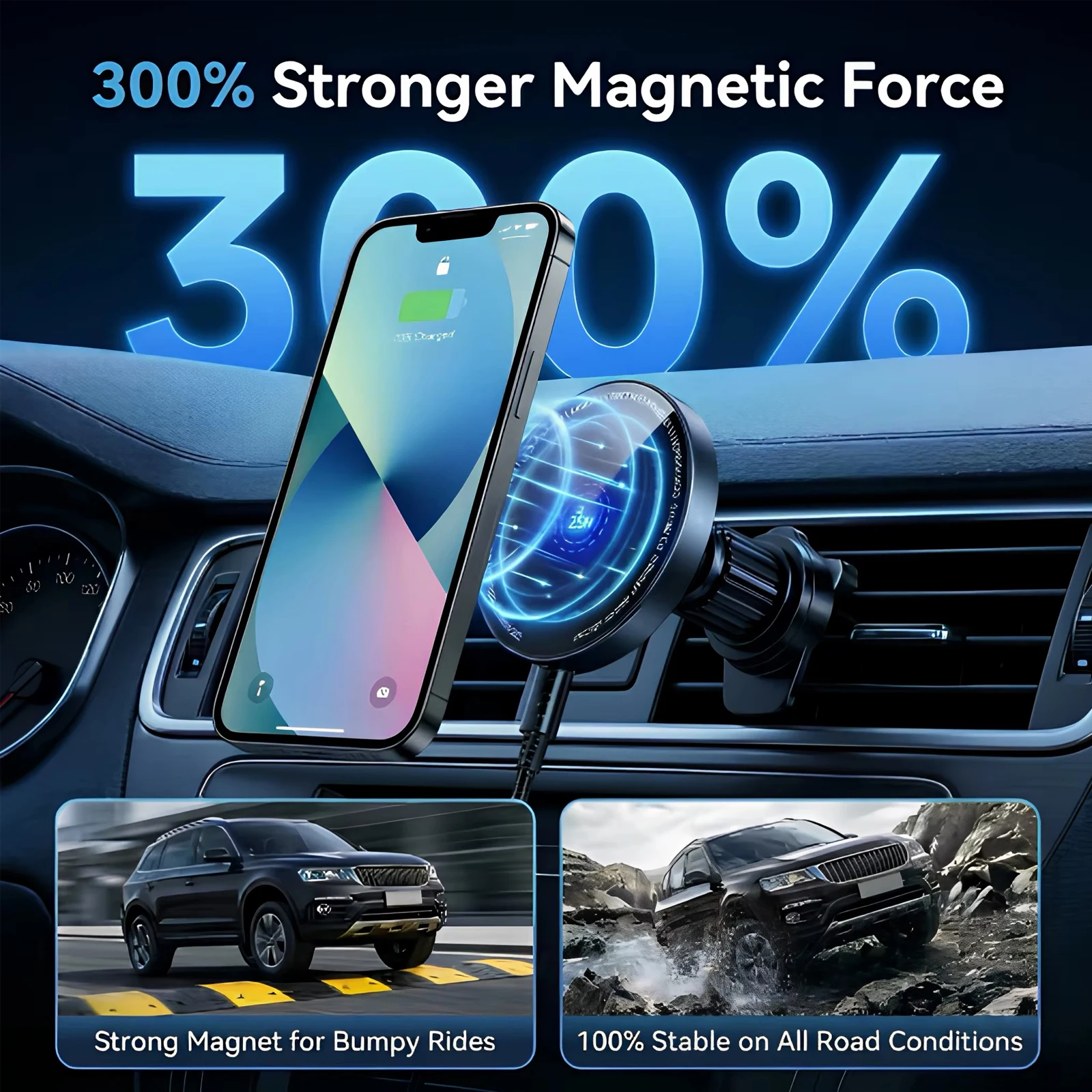 Magnetic Vent Car Wireless Charger 25W 360 Rotating Fast Charge Low Temperature Holder for iPhone 17 16 15 Samsung S26 S25 Ultra photo 3