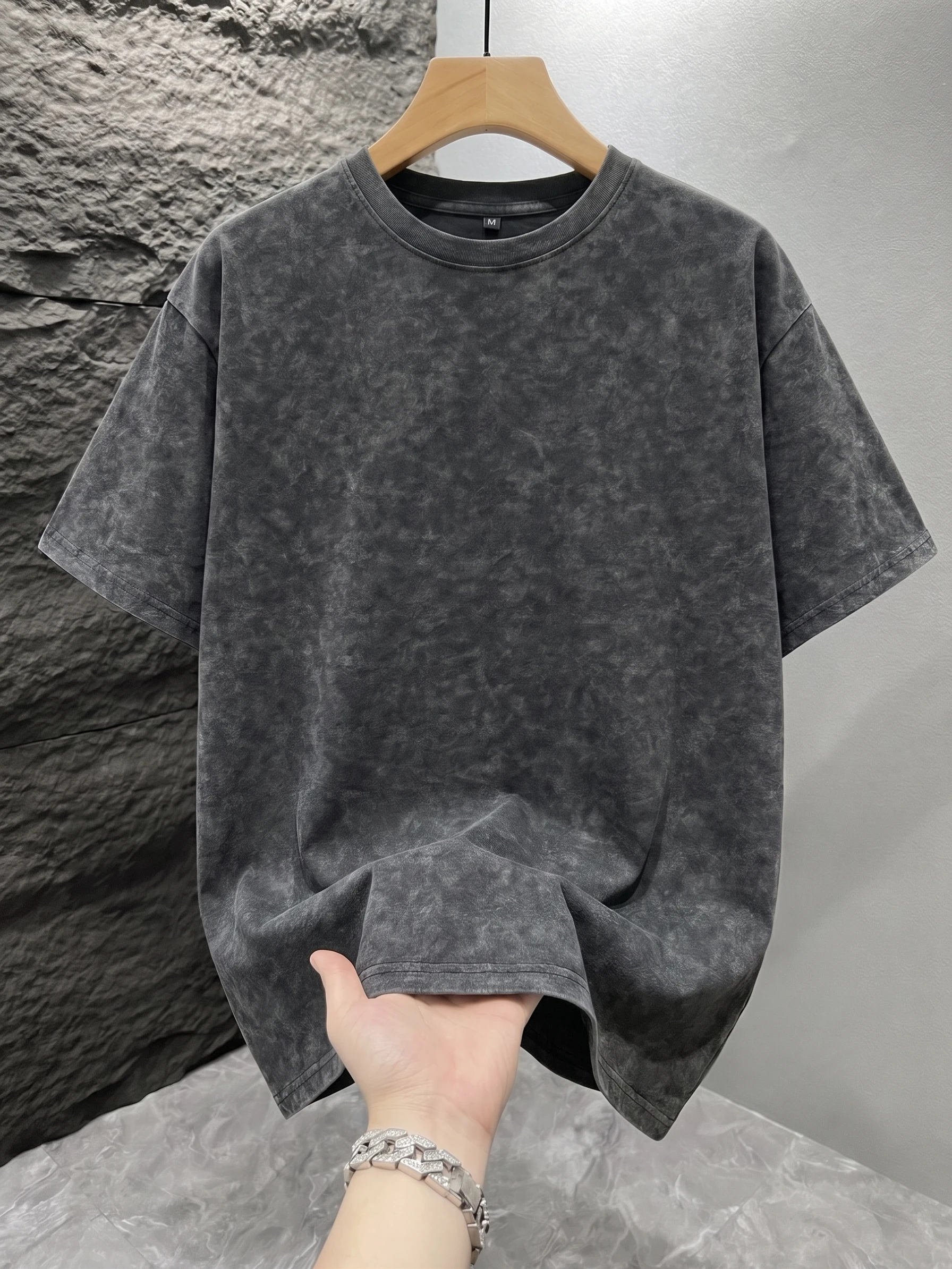 Men Vintage Acid Washed T-shirt Solid Color Mineral Wash Blank Graphic Tee Oversized Loose Short Sleeve Unisex Hip Hop Streetwear Tops photo 1